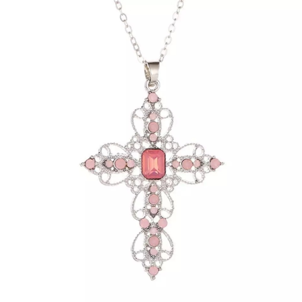 NEW Pink Pendant Crystal Cross Necklace